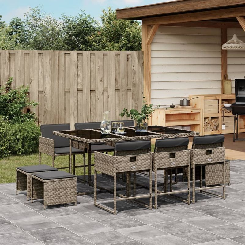 Casa si Gradina - Gradina si terasa - Mobilier exterior - Seturi mobila gradina - Set mobilier de gradina cu perne, 11 piese, gri, poliratan - Infinity.ro