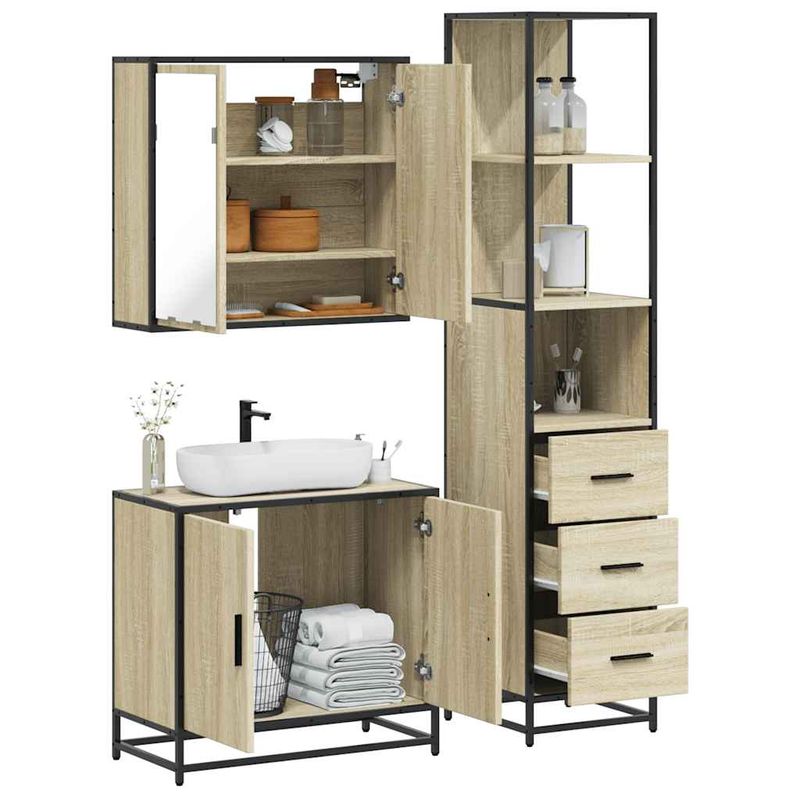 Casa si Gradina - Mobilier - Seturi de mobilier - Seturi baie - Set mobilier de baie, 3 piese, stejar sonoma, lemn prelucrat - Infinity.ro