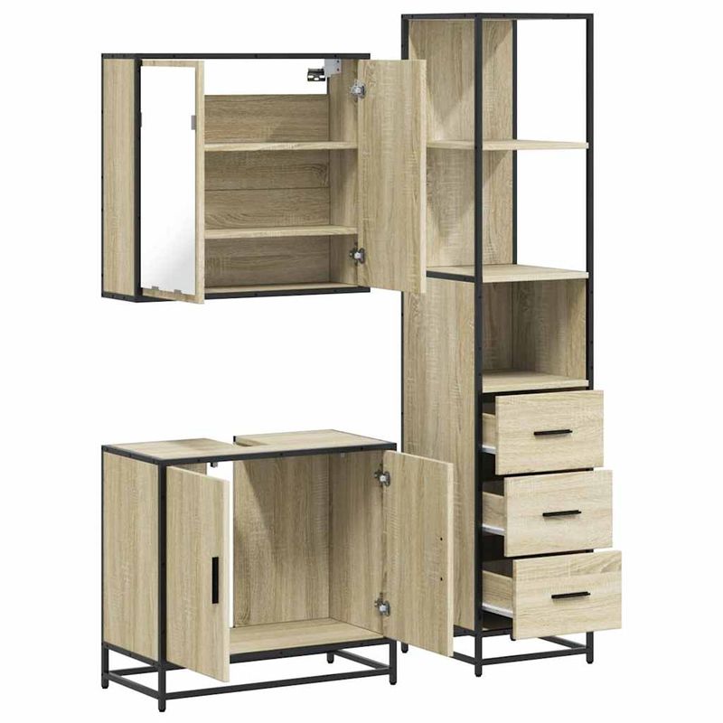 Casa si Gradina - Mobilier - Seturi de mobilier - Seturi baie - Set mobilier de baie, 3 piese, stejar sonoma, lemn prelucrat - Infinity.ro