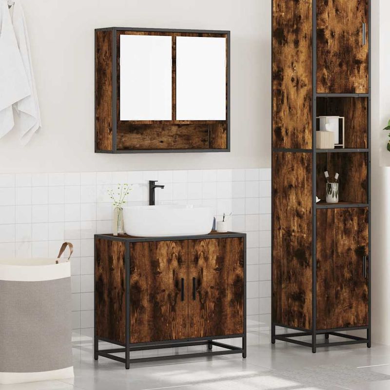 Casa si Gradina - Mobilier - Seturi de mobilier - Seturi baie - Set mobilier de baie, 2 piese, stejar fumuriu, lemn prelucrat - Infinity.ro