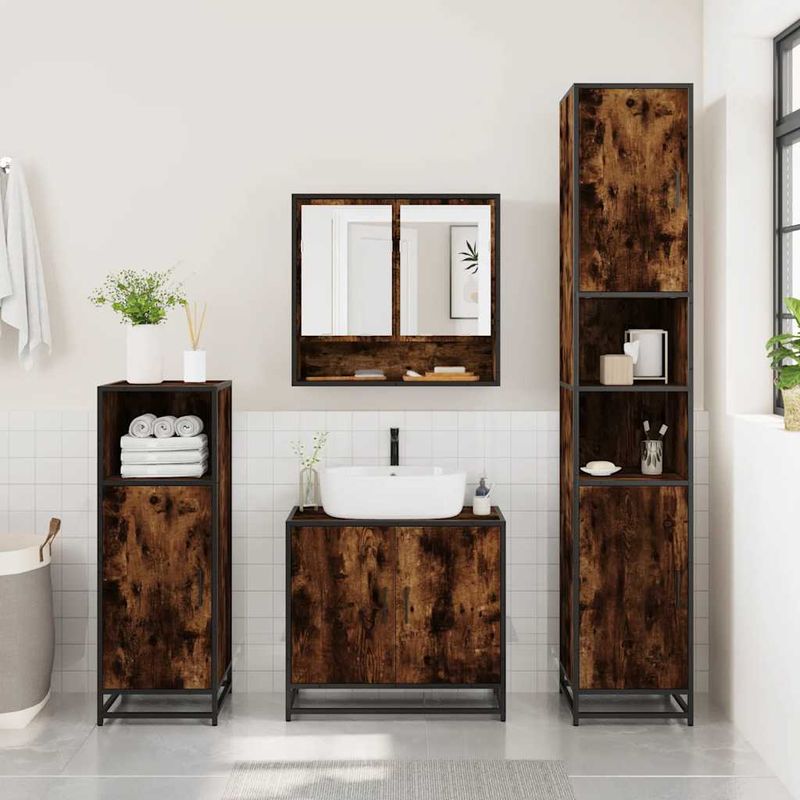 Casa si Gradina - Mobilier - Seturi de mobilier - Seturi baie - Set mobilier de baie, 2 piese, stejar fumuriu, lemn prelucrat - Infinity.ro