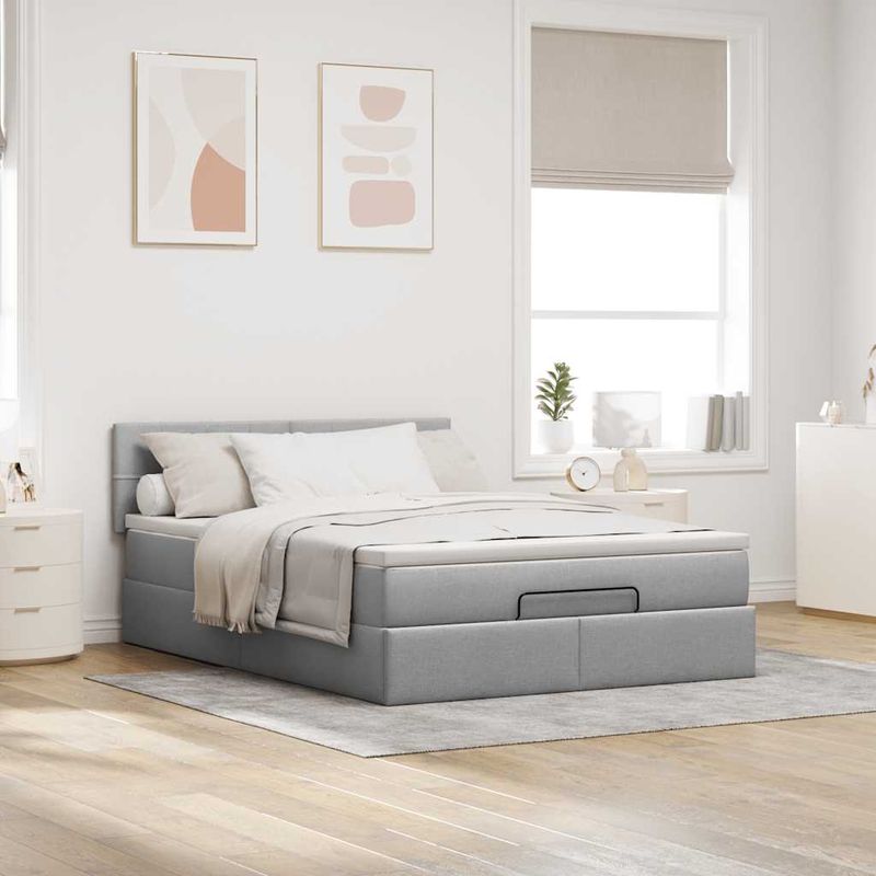 Casa si Gradina - Mobilier - Paturi si accesorii - Paturi - Cadru de pat otoman cu saltea tesatura gri deschis 140x190cm - Infinity.ro