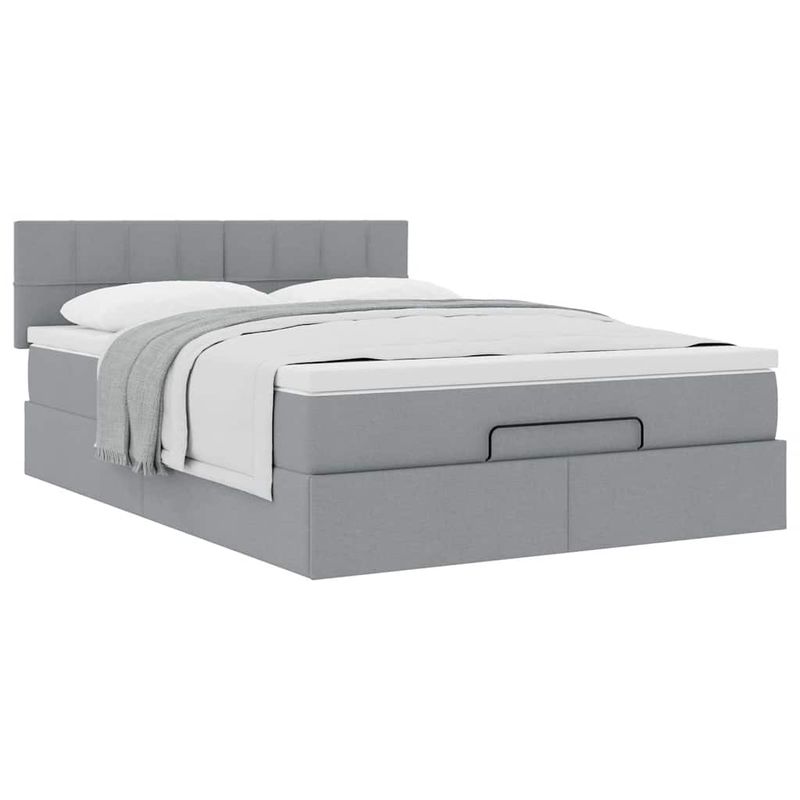 Casa si Gradina - Mobilier - Paturi si accesorii - Paturi - Cadru de pat otoman cu saltea tesatura gri deschis 140x190cm - Infinity.ro