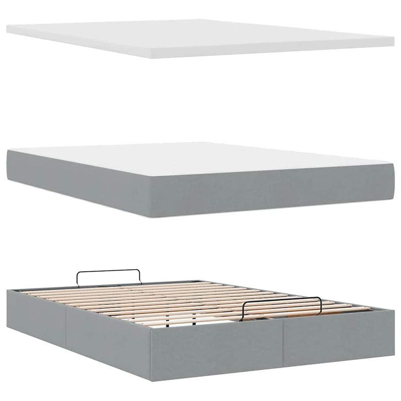 Casa si Gradina - Mobilier - Paturi si accesorii - Paturi - Cadru de pat otoman cu saltea tesatura gri deschis 140x190cm - Infinity.ro