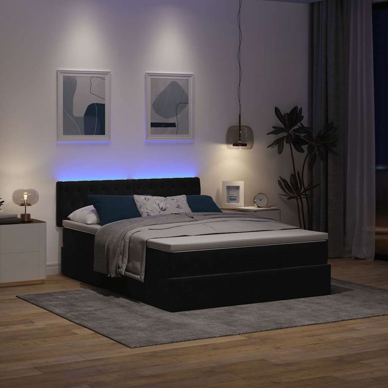 Casa si Gradina - Mobilier - Paturi si accesorii - Paturi - Cadru de pat otoman cu saltea neagra 140x190cm catifea - Infinity.ro