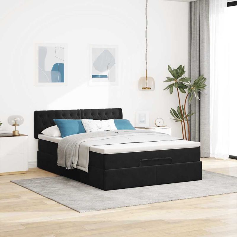 Casa si Gradina - Mobilier - Paturi si accesorii - Paturi - Cadru de pat otoman cu saltea neagra 140x190cm catifea - Infinity.ro