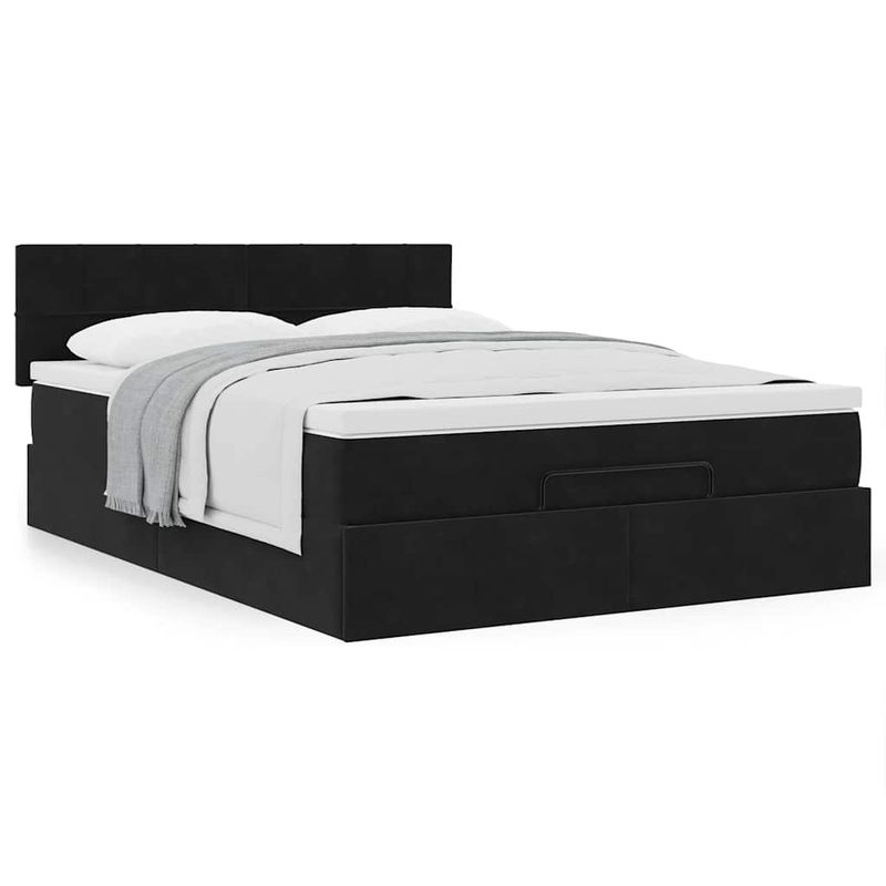 Casa si Gradina - Mobilier - Paturi si accesorii - Paturi - Cadru de pat otoman cu saltea neagra 140x190cm catifea - Infinity.ro