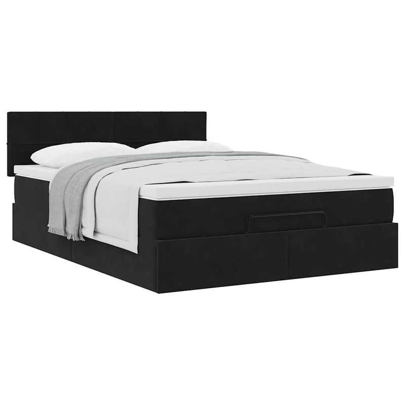 Casa si Gradina - Mobilier - Paturi si accesorii - Paturi - Cadru de pat otoman cu saltea neagra 140x190cm catifea - Infinity.ro
