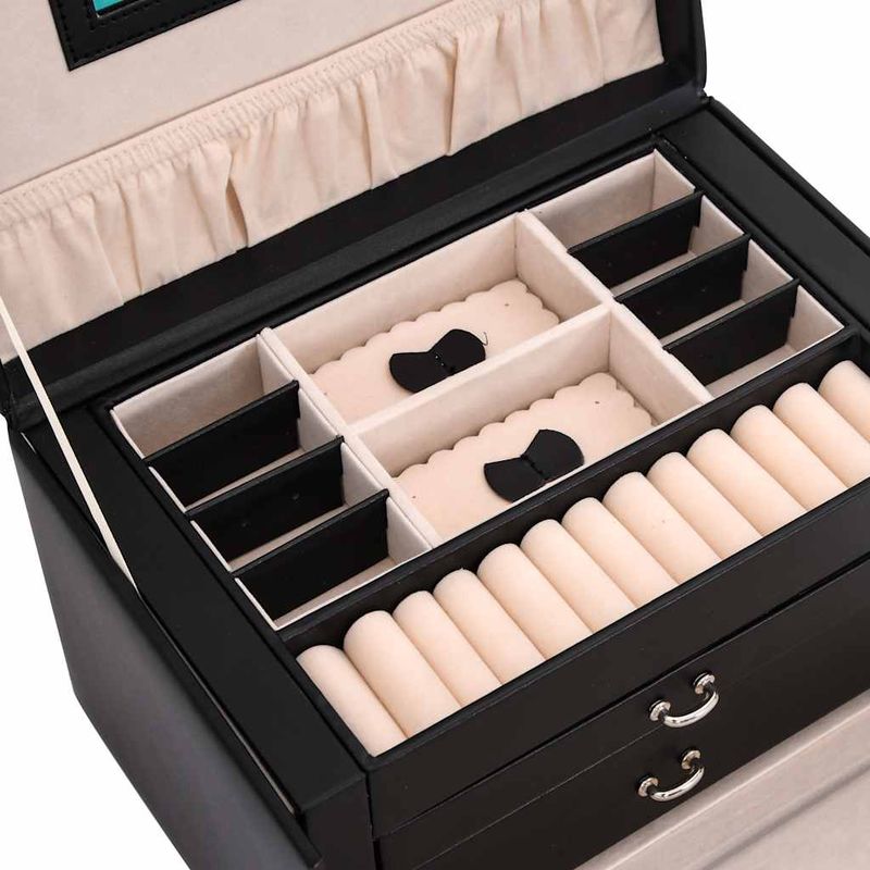 Casa si Gradina - Sanitare - Suporturi si accesorii baie - Accesorii baie - Cutie de bijuterii cu 3 straturi cu oglinda incuiata neagra - Infinity.ro