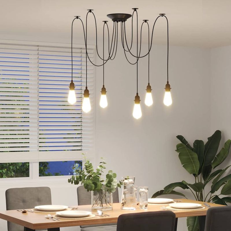 Casa si Gradina - Corpuri si surse de iluminat - Veioze si lampi - Lampi de veghe - Lampa suspendata cu 6 suporturi E27 metal negru - Infinity.ro