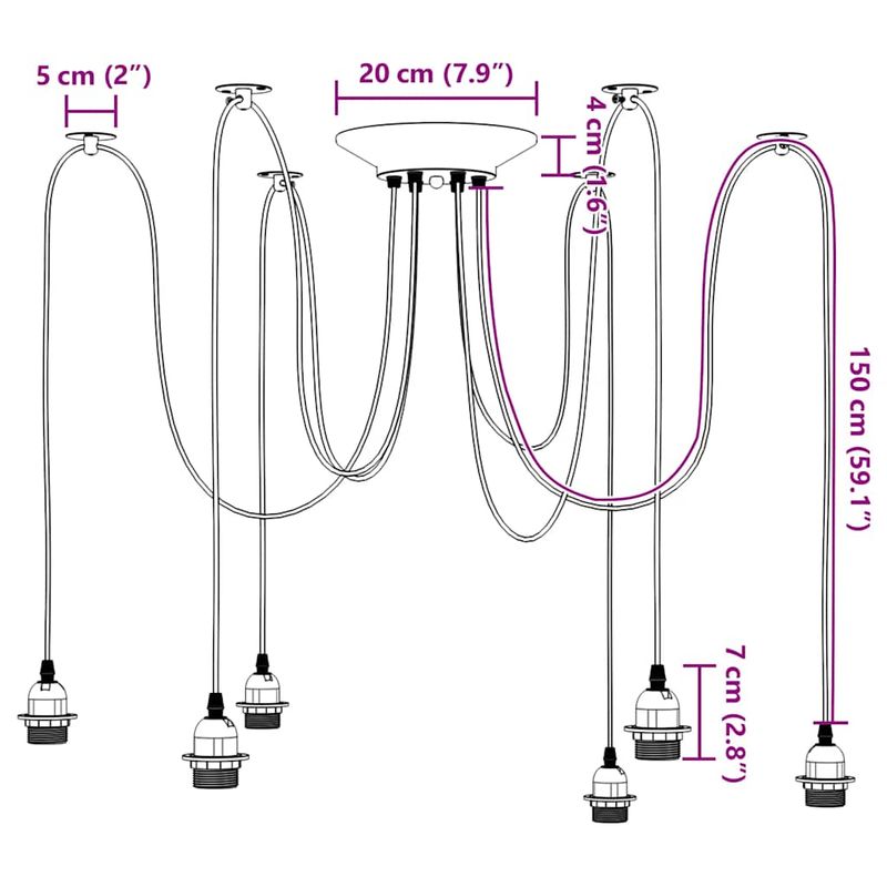 Casa si Gradina - Corpuri si surse de iluminat - Veioze si lampi - Lampi de veghe - Lampa suspendata cu 6 suporturi E27 metal negru - Infinity.ro