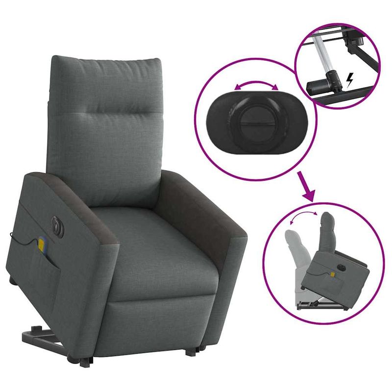 Ingrijire personala si Cosmetice - Sanatate si wellness - Articole wellness - Fotolii de masaj - Fotoliu electric masaj rabatabil cu ridicare, gri inchis textil - Infinity.ro