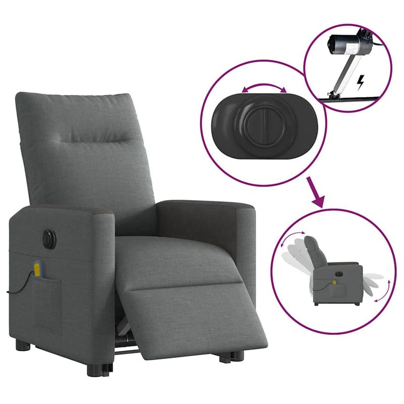 Ingrijire personala si Cosmetice - Sanatate si wellness - Articole wellness - Fotolii de masaj - Fotoliu electric masaj rabatabil cu ridicare, gri inchis textil - Infinity.ro