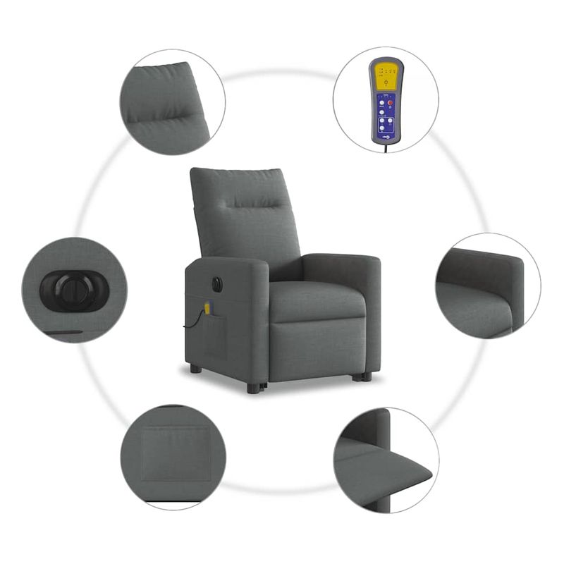 Ingrijire personala si Cosmetice - Sanatate si wellness - Articole wellness - Fotolii de masaj - Fotoliu electric masaj rabatabil cu ridicare, gri inchis textil - Infinity.ro
