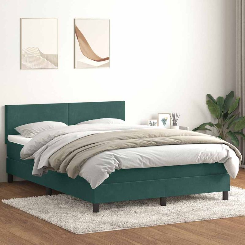 Casa si Gradina - Mobilier - Paturi si accesorii - Paturi - Pat box spring cu saltea, verde inchis, 160x210 cm, catifea - Infinity.ro