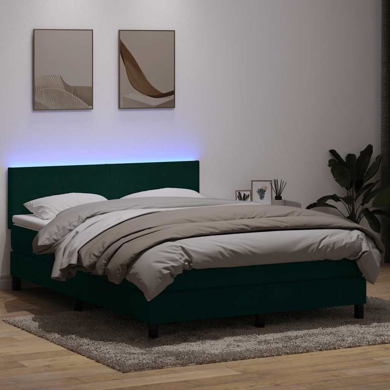 Casa si Gradina - Mobilier - Paturi si accesorii - Paturi - Pat box spring cu saltea, verde inchis, 160x210 cm, catifea - Infinity.ro