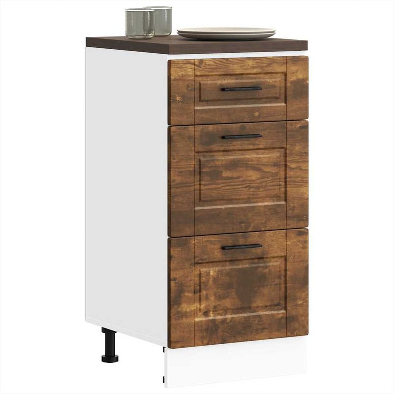Casa si Gradina - Mobilier - Comode si corpuri - Corpuri bucatarie - Dulap de bucatarie „Porto” din lemn de lemn de stejar afumat, model 1x dulap inferior (3 sertare), mărime 40x46x81.5 cm - Infinity.ro