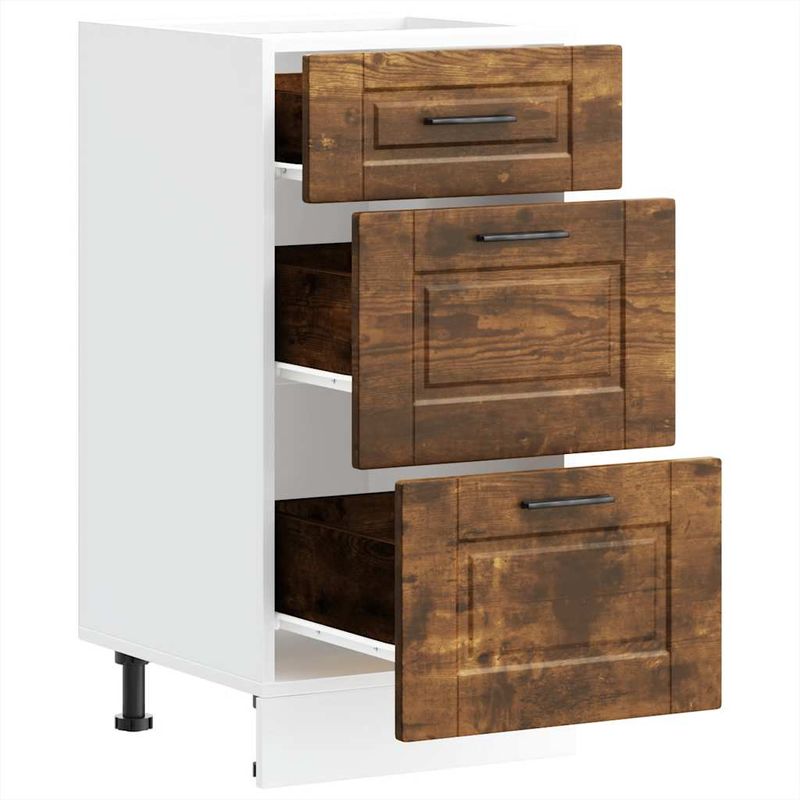 Casa si Gradina - Mobilier - Comode si corpuri - Corpuri bucatarie - Dulap de bucatarie „Porto” din lemn de lemn de stejar afumat, model 1x dulap inferior (3 sertare), mărime 40x46x81.5 cm - Infinity.ro