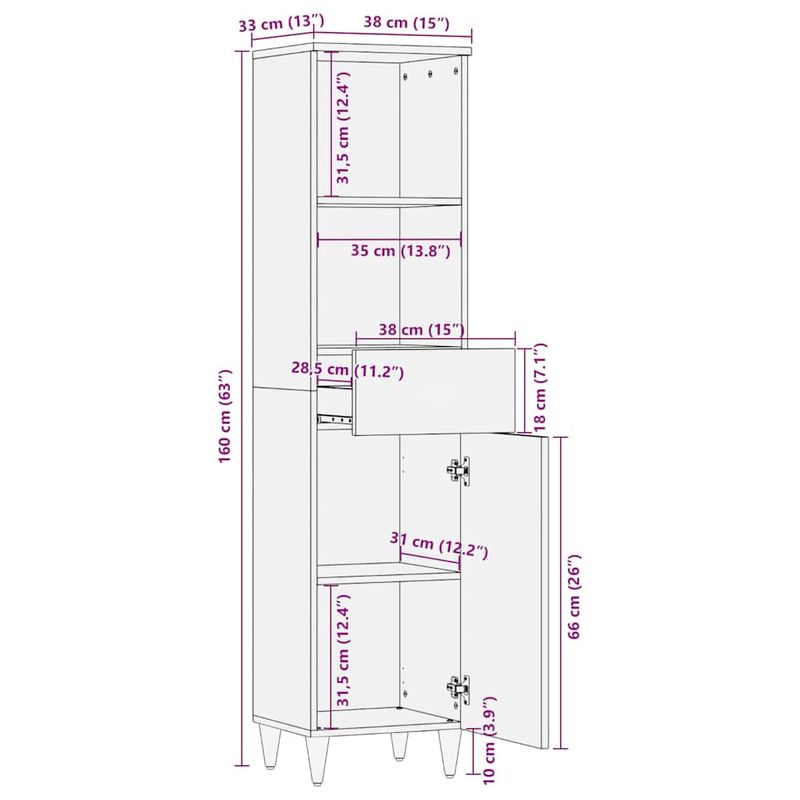 Casa si Gradina - Mobilier - Mobilier baie - Comode baie - Dulap de baie, 38x33x160 cm, lemn masiv de mango - Infinity.ro