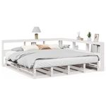 Casa si Gradina - Mobilier - Paturi si accesorii - Paturi - Pat cu biblioteca fara saltea, alb, 200x200 cm, lemn masiv pin - Infinity.ro