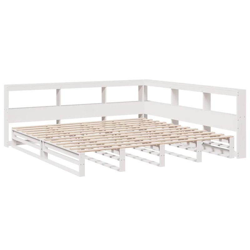 Casa si Gradina - Mobilier - Paturi si accesorii - Paturi - Pat cu biblioteca fara saltea, alb, 200x200 cm, lemn masiv pin - Infinity.ro