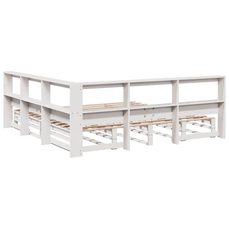 Casa si Gradina - Mobilier - Paturi si accesorii - Paturi - Pat cu biblioteca fara saltea, alb, 200x200 cm, lemn masiv pin - Infinity.ro