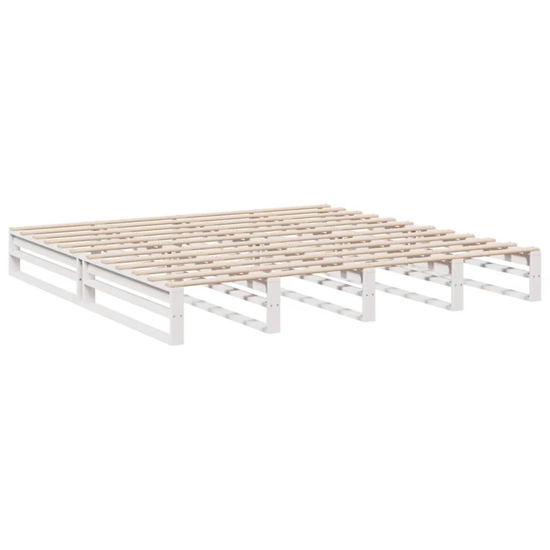 Casa si Gradina - Mobilier - Paturi si accesorii - Paturi - Pat cu biblioteca fara saltea, alb, 200x200 cm, lemn masiv pin - Infinity.ro