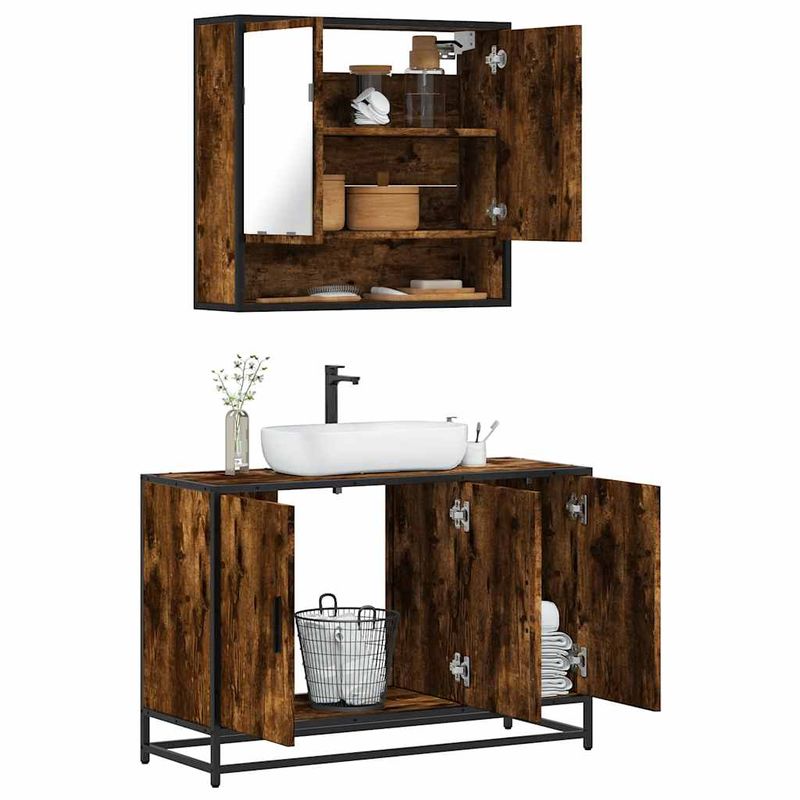 Casa si Gradina - Mobilier - Seturi de mobilier - Seturi baie - Set mobilier de baie, 2 piese, stejar fumuriu, lemn prelucrat - Infinity.ro