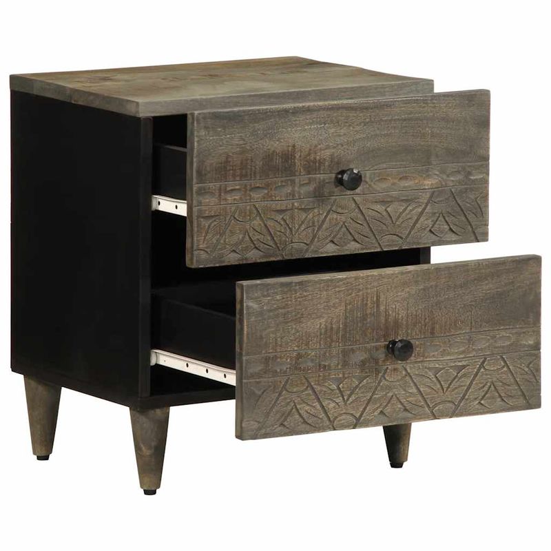 Casa si Gradina - Mobilier - Comode si corpuri - Noptiere - Noptiera gri deschis 40x33x46 cm lemn masiv de mango - Infinity.ro