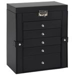 Casa si Gradina - Sanitare - Suporturi si accesorii baie - Accesorii baie - Cutie de bijuterii cu 6 straturi cu oglinda incuiata neagra - Infinity.ro