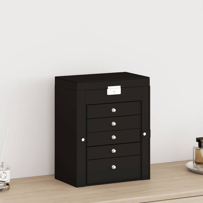 Casa si Gradina - Sanitare - Suporturi si accesorii baie - Accesorii baie - Cutie de bijuterii cu 6 straturi cu oglinda incuiata neagra - Infinity.ro