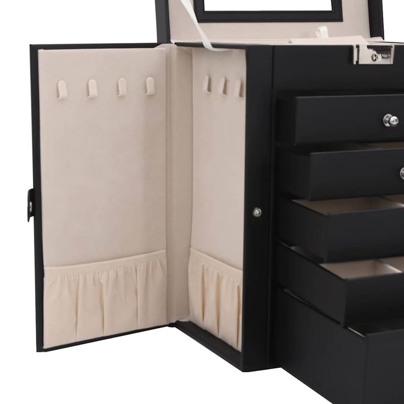 Casa si Gradina - Sanitare - Suporturi si accesorii baie - Accesorii baie - Cutie de bijuterii cu 6 straturi cu oglinda incuiata neagra - Infinity.ro