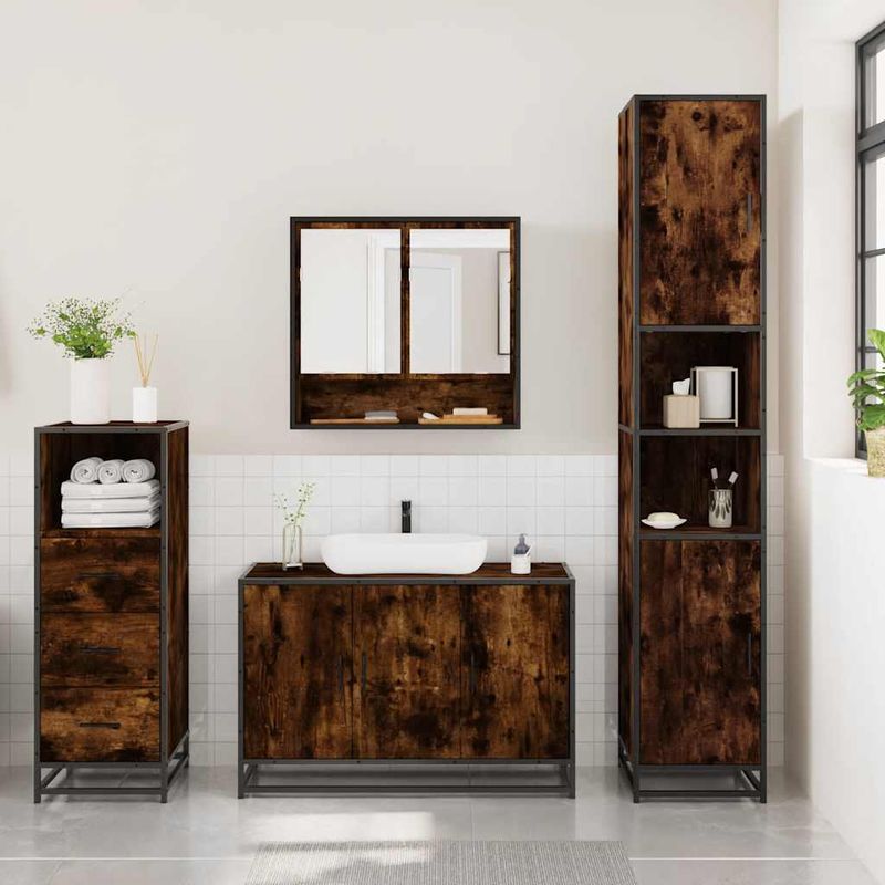 Casa si Gradina - Mobilier - Seturi de mobilier - Seturi baie - Set mobilier de baie, 3 piese, stejar fumuriu, lemn prelucrat - Infinity.ro