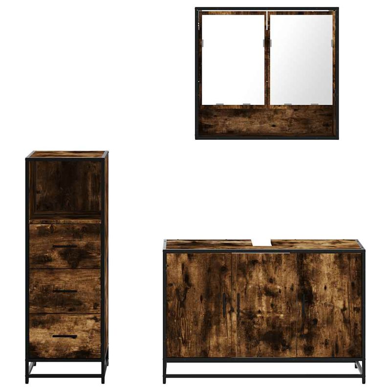 Casa si Gradina - Mobilier - Seturi de mobilier - Seturi baie - Set mobilier de baie, 3 piese, stejar fumuriu, lemn prelucrat - Infinity.ro