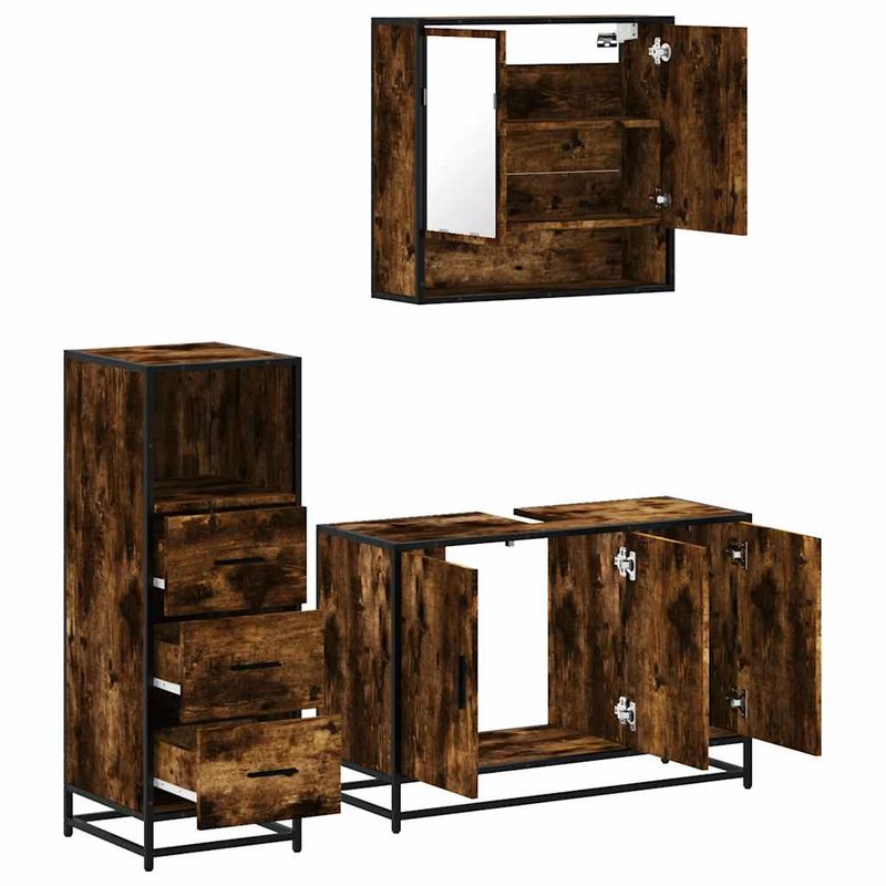 Casa si Gradina - Mobilier - Seturi de mobilier - Seturi baie - Set mobilier de baie, 3 piese, stejar fumuriu, lemn prelucrat - Infinity.ro