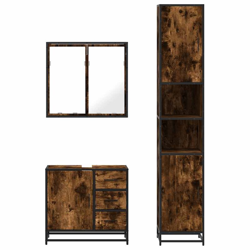 Casa si Gradina - Mobilier - Seturi de mobilier - Seturi baie - Set mobilier de baie, 3 piese, stejar fumuriu, lemn prelucrat - Infinity.ro