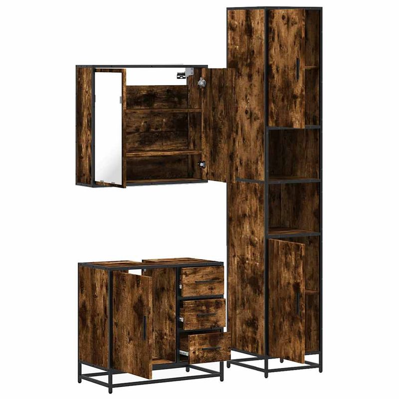 Casa si Gradina - Mobilier - Seturi de mobilier - Seturi baie - Set mobilier de baie, 3 piese, stejar fumuriu, lemn prelucrat - Infinity.ro