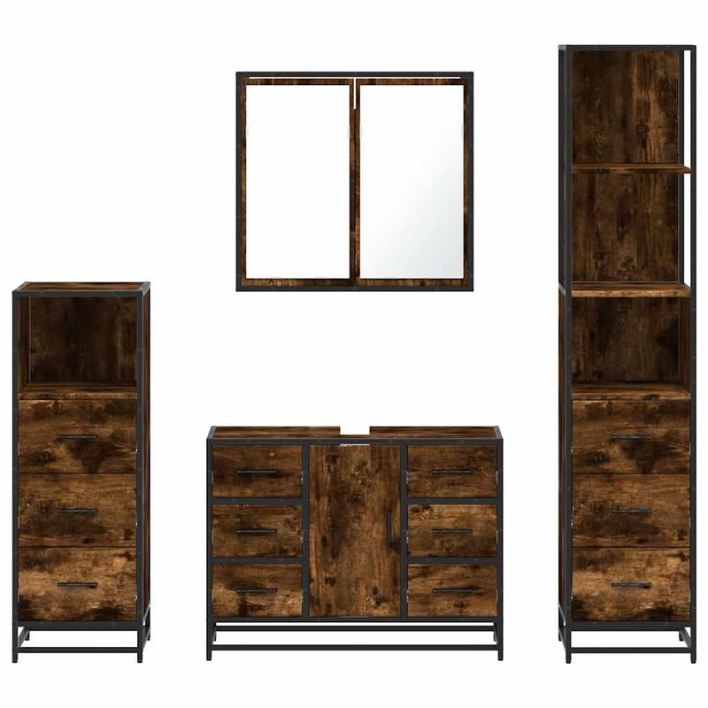 Casa si Gradina - Mobilier - Seturi de mobilier - Seturi baie - Set de mobilier de baie 4 piese Lemn prelucrat de stejar afumat - Infinity.ro