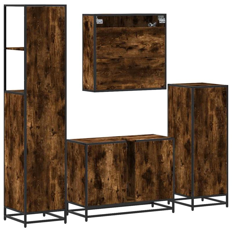 Casa si Gradina - Mobilier - Seturi de mobilier - Seturi baie - Set de mobilier de baie 4 piese Lemn prelucrat de stejar afumat - Infinity.ro