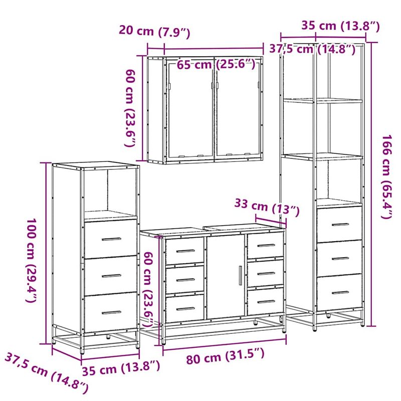 Casa si Gradina - Mobilier - Seturi de mobilier - Seturi baie - Set de mobilier de baie 4 piese Lemn prelucrat de stejar afumat - Infinity.ro