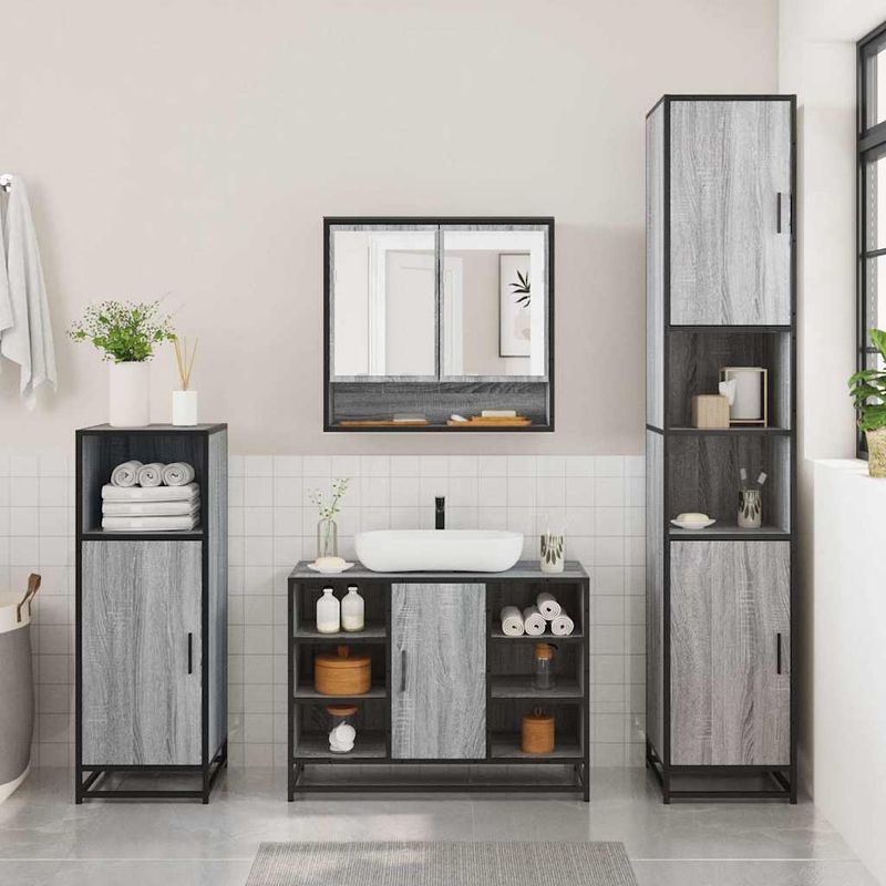Casa si Gradina - Mobilier - Seturi de mobilier - Seturi baie - Set mobilier de baie, 2 piese, gri sonoma, lemn prelucrat - Infinity.ro