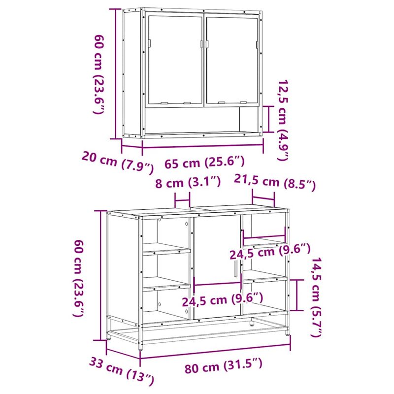 Casa si Gradina - Mobilier - Seturi de mobilier - Seturi baie - Set mobilier de baie, 2 piese, gri sonoma, lemn prelucrat - Infinity.ro