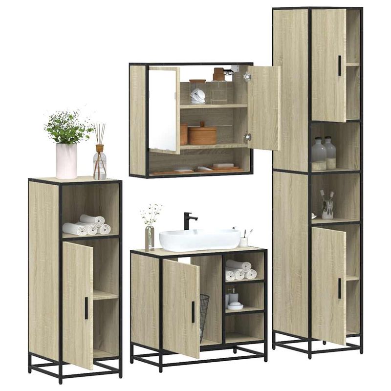 Casa si Gradina - Mobilier - Seturi de mobilier - Seturi baie - Set de mobilier de baie din 4 piese din lemn de stejar Sonoma - Infinity.ro