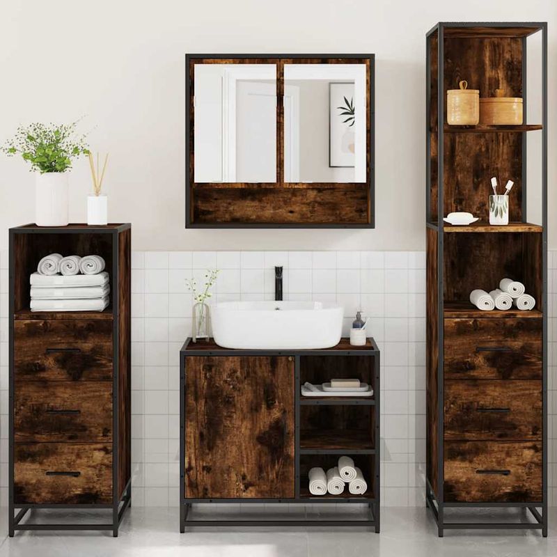 Casa si Gradina - Mobilier - Seturi de mobilier - Seturi baie - Set de mobilier de baie 4 piese Lemn prelucrat de stejar afumat - Infinity.ro