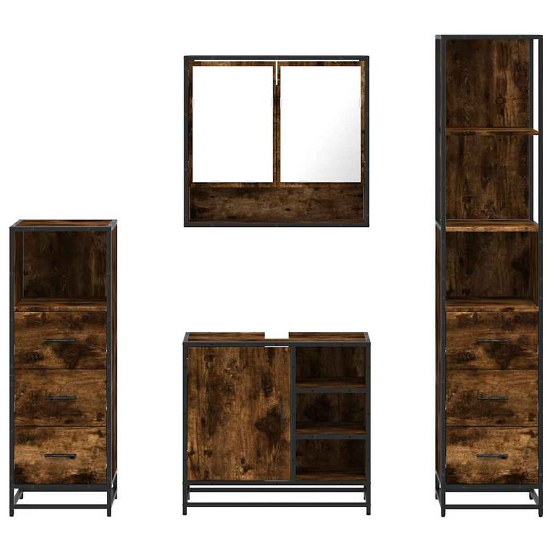 Casa si Gradina - Mobilier - Seturi de mobilier - Seturi baie - Set de mobilier de baie 4 piese Lemn prelucrat de stejar afumat - Infinity.ro