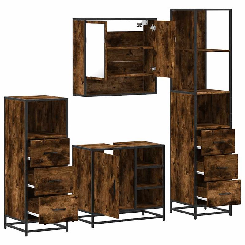 Casa si Gradina - Mobilier - Seturi de mobilier - Seturi baie - Set de mobilier de baie 4 piese Lemn prelucrat de stejar afumat - Infinity.ro