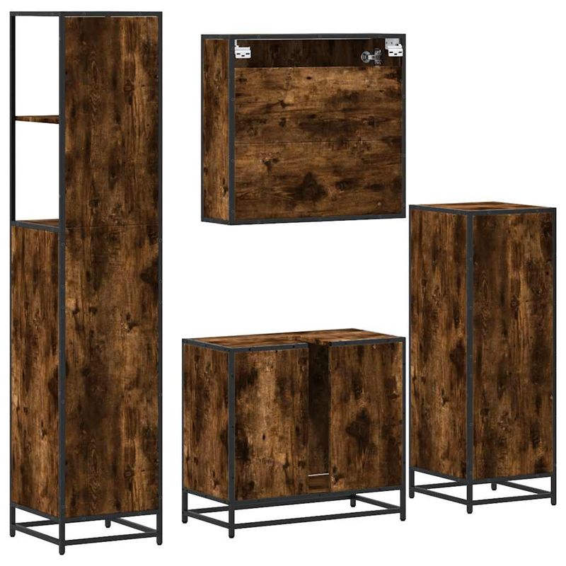 Casa si Gradina - Mobilier - Seturi de mobilier - Seturi baie - Set de mobilier de baie 4 piese Lemn prelucrat de stejar afumat - Infinity.ro