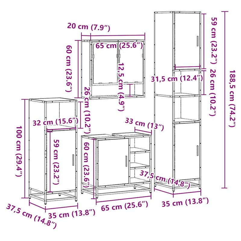 Casa si Gradina - Mobilier - Seturi de mobilier - Seturi baie - Set de mobilier de baie din 4 piese din lemn de stejar Sonoma - Infinity.ro