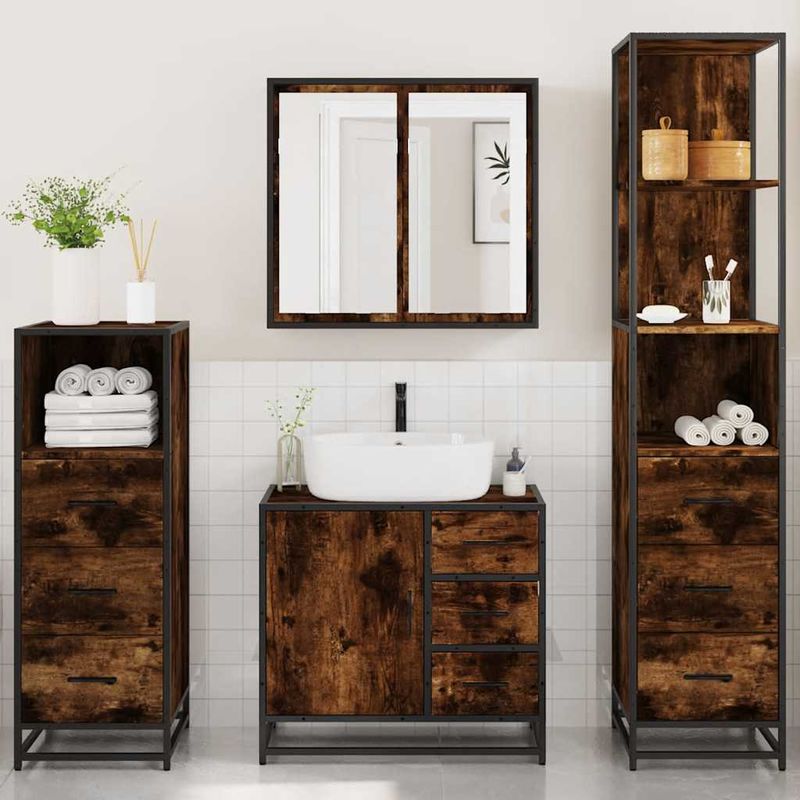 Casa si Gradina - Mobilier - Seturi de mobilier - Seturi baie - Set de mobilier de baie 4 piese Lemn prelucrat de stejar afumat - Infinity.ro