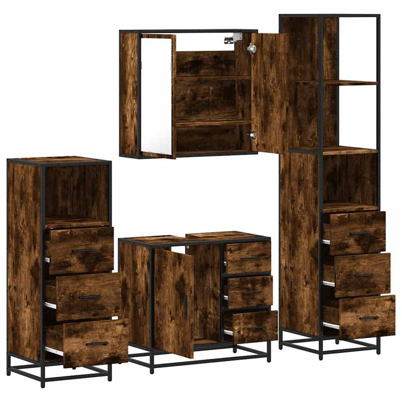 Casa si Gradina - Mobilier - Seturi de mobilier - Seturi baie - Set de mobilier de baie 4 piese Lemn prelucrat de stejar afumat - Infinity.ro